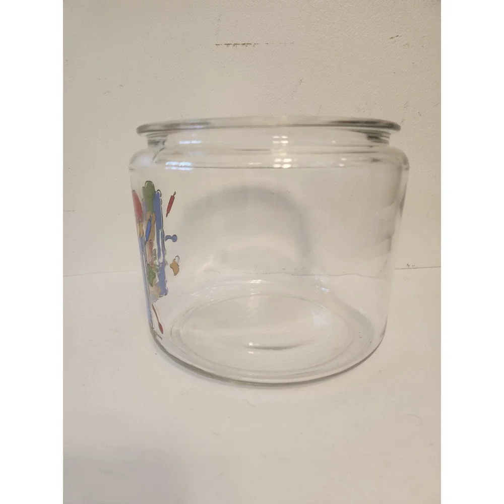 WINNIE THE POOH What's Cooking Glass Cookie Jar Clear Canister Vtg 1990s Disney